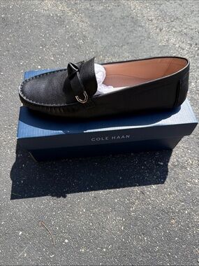 Cole Haan Black Leather Penny Loafer with Metal Accent